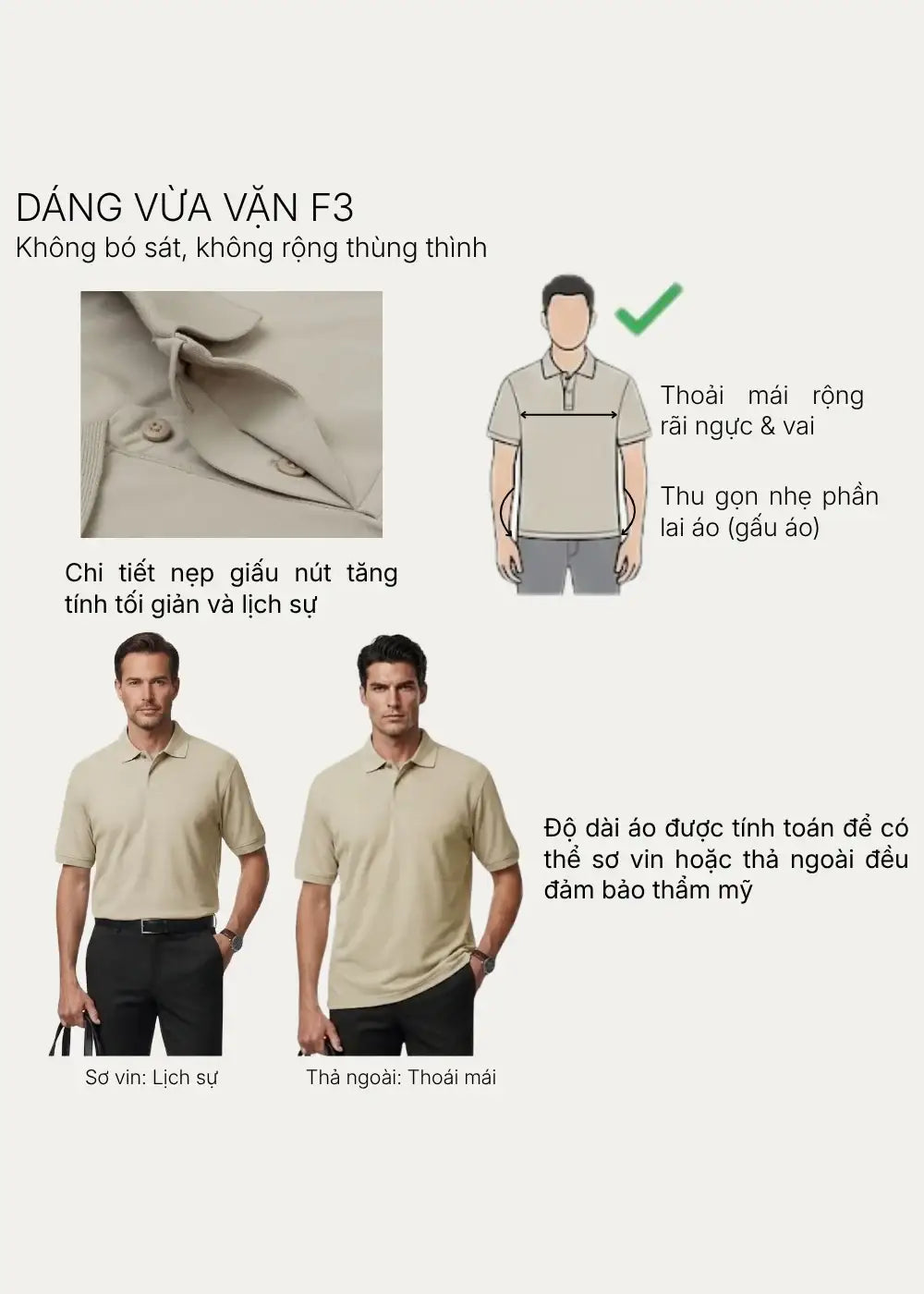 Áo Thun Polo IceVibes™ Vải Làm Mát The CEO 001 Màu Nâu Nhạt Phom Vừa Vặn F3 - Ảnh 4