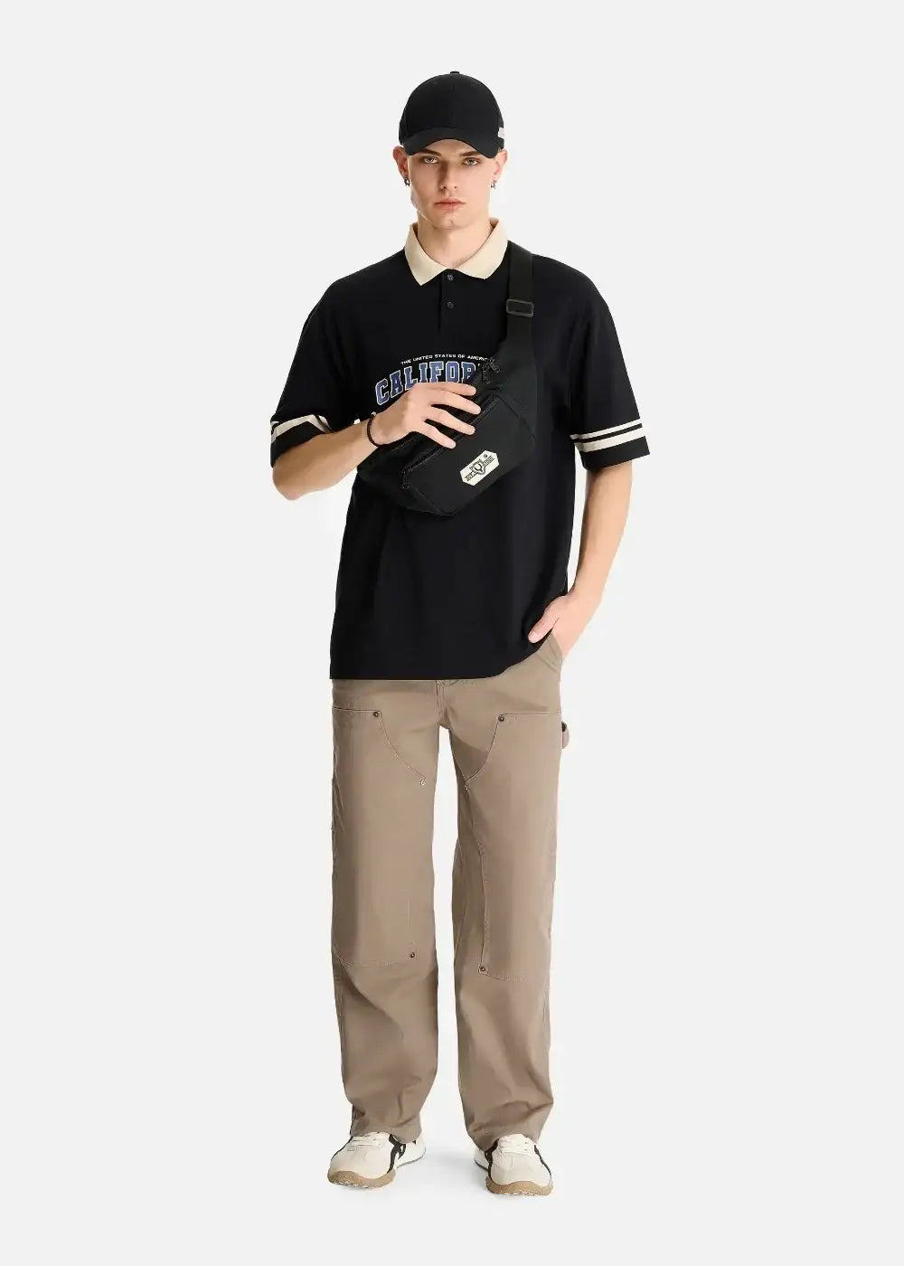 Áo Thun Polo FlexFit™ Cổ Phối Màu "CALIFORNIA" The No Style 028 Màu Đen Phom Rộng Rãi F4 - Ảnh 7