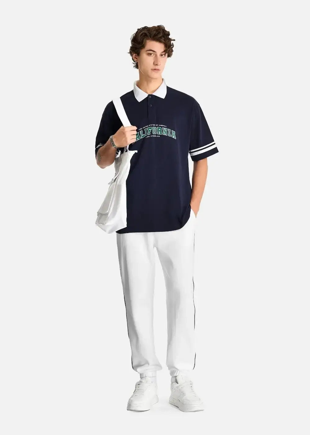 Áo Thun Polo FlexFit™ Cổ Phối Màu "CALIFORNIA" The No Style 028 Màu Xanh Dương Đậm Phom Rộng Rãi F4 - Ảnh 8