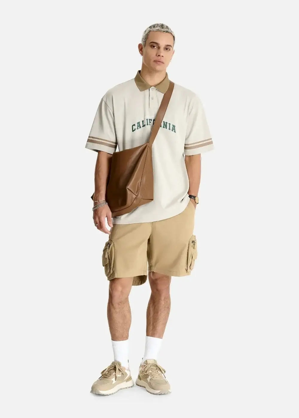 Áo Thun Polo FlexFit™ Cổ Phối Màu "CALIFORNIA" The No Style 028 Màu Xám Nhạt Phom Rộng Rãi F4 - Ảnh 7
