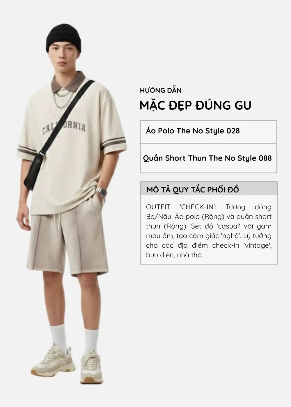 Áo Thun Polo FlexFit™ Cổ Phối Màu "CALIFORNIA" The No Style 028 Màu Be Phom Rộng Rãi F4 - Ảnh 9