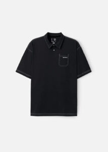 Áo Thun Polo Cotton Co Giãn Chỉ Nổi Tạo Kiểu The No Style 027 Màu Đen Phom Rộng Rãi F4