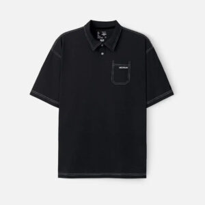 Áo Thun Polo Cotton Co Giãn Chỉ Nổi Tạo Kiểu The No Style 027 Màu Đen Phom Rộng Rãi F4