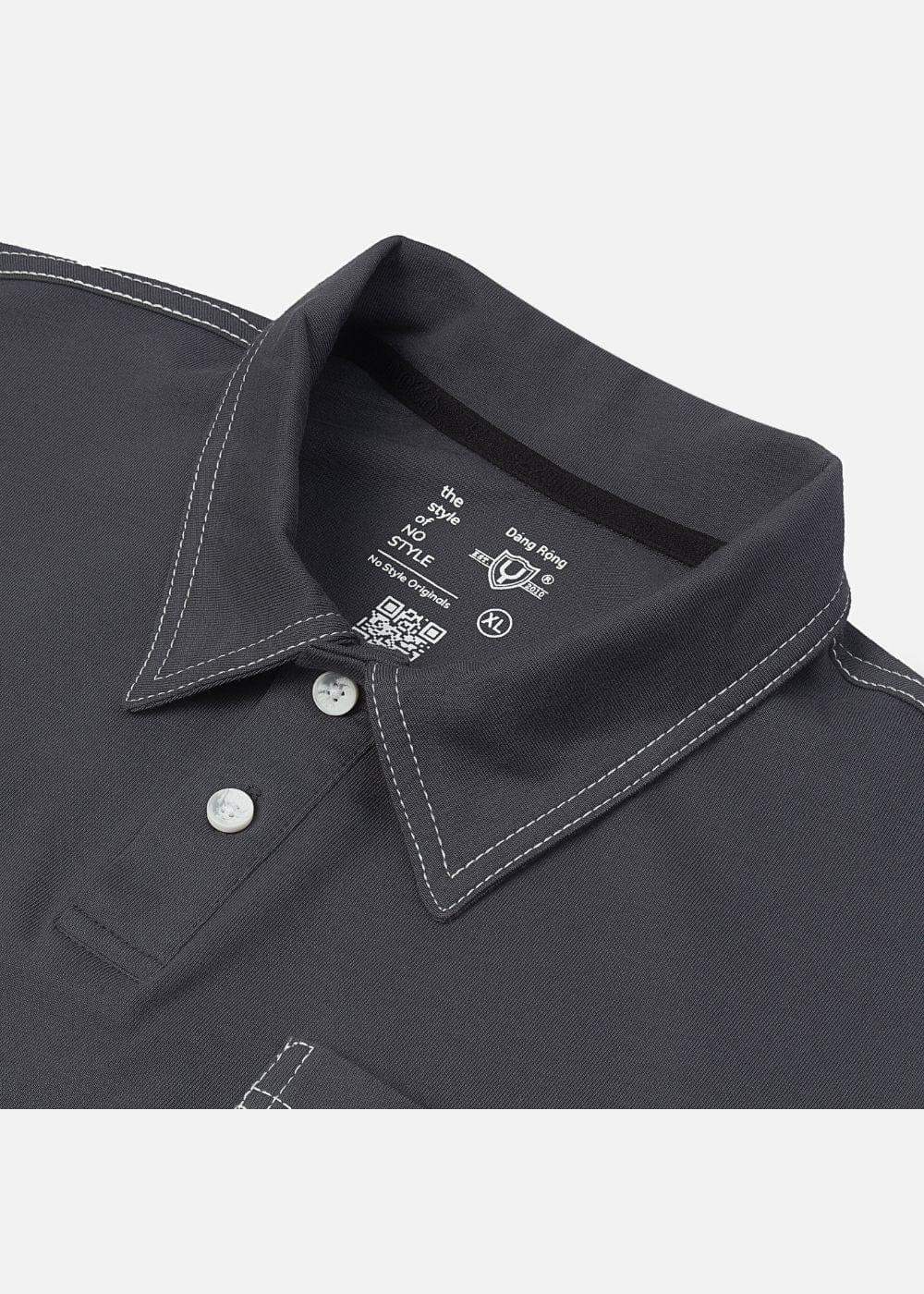 Áo Thun Polo Cotton Co Giãn Chỉ Nổi Tạo Kiểu The No Style 027 Màu Xám Đậm Phom Rộng Rãi F4 - Ảnh 7