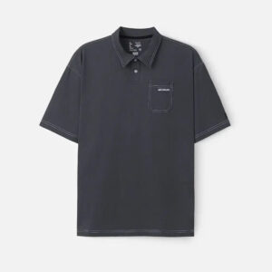 Áo Thun Polo Cotton Co Giãn Chỉ Nổi Tạo Kiểu The No Style 027 Màu Xám Đậm Phom Rộng Rãi F4