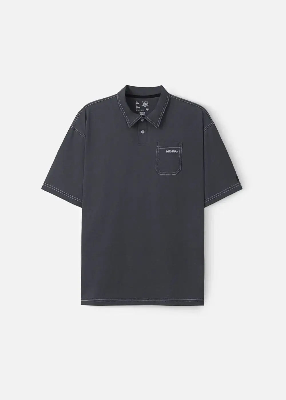 Áo Thun Polo Cotton Co Giãn Chỉ Nổi Tạo Kiểu The No Style 027 Màu Xám Đậm Phom Rộng Rãi F4