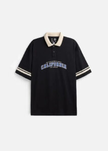 Áo Thun Polo FlexFit™ Cổ Phối Màu "CALIFORNIA" The No Style 028 Màu Đen Phom Rộng Rãi F4