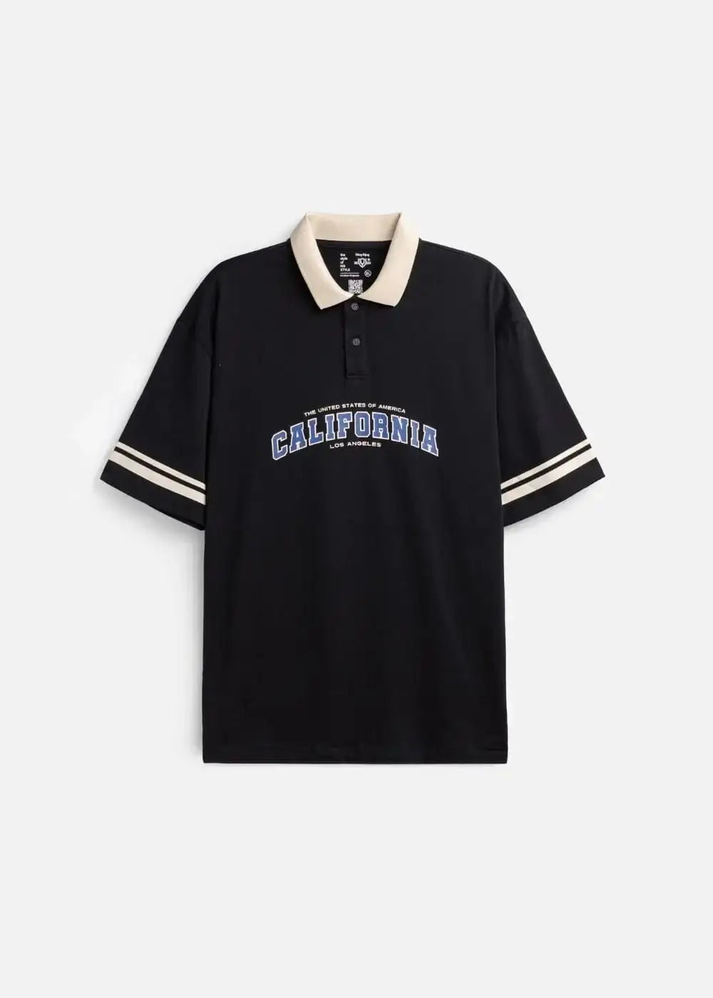 Áo Thun Polo FlexFit™ Cổ Phối Màu "CALIFORNIA" The No Style 028 Màu Đen Phom Rộng Rãi F4