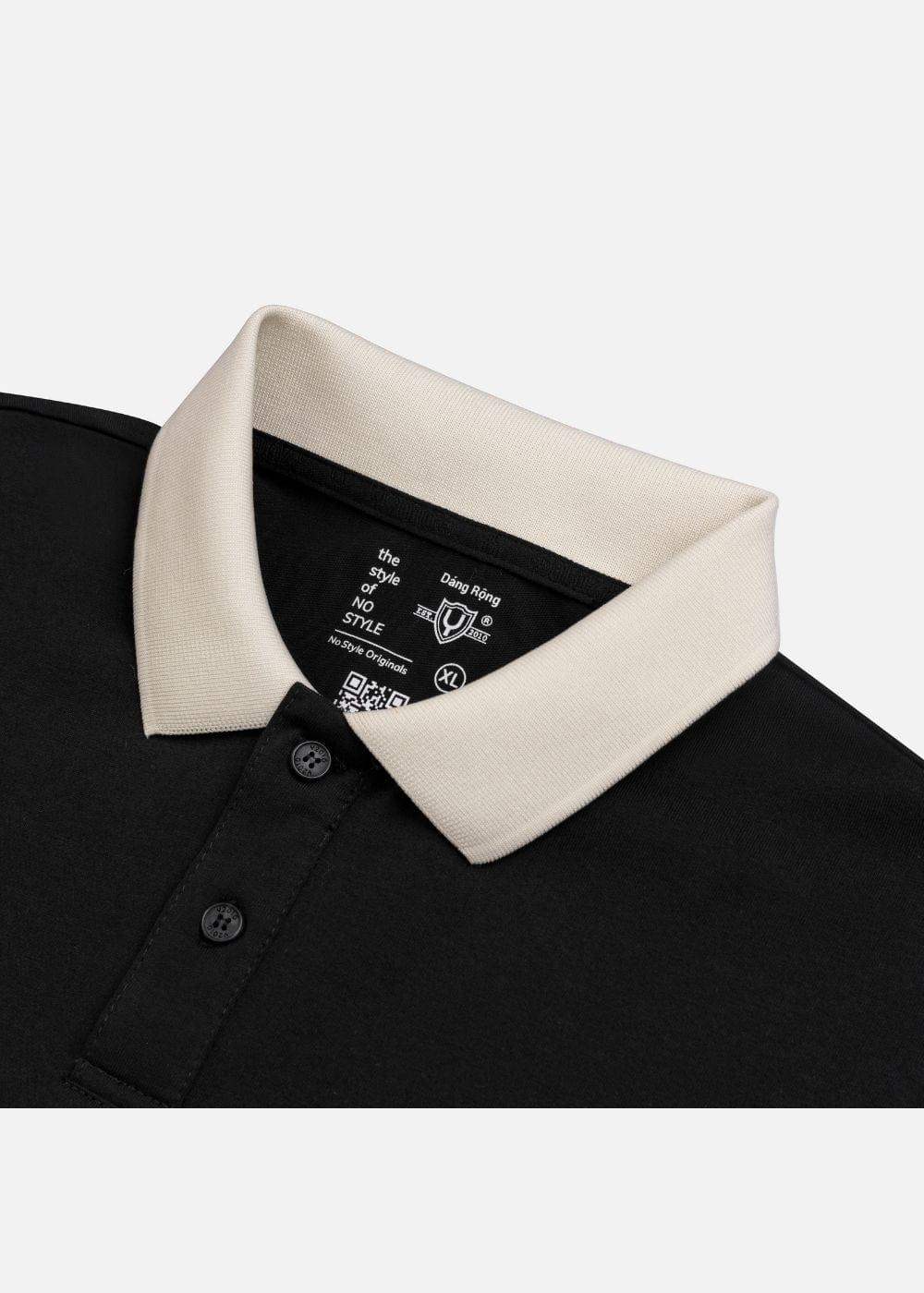Áo Thun Polo FlexFit™ Cổ Phối Màu "CALIFORNIA" The No Style 028 Màu Đen Phom Rộng Rãi F4 - Ảnh 3