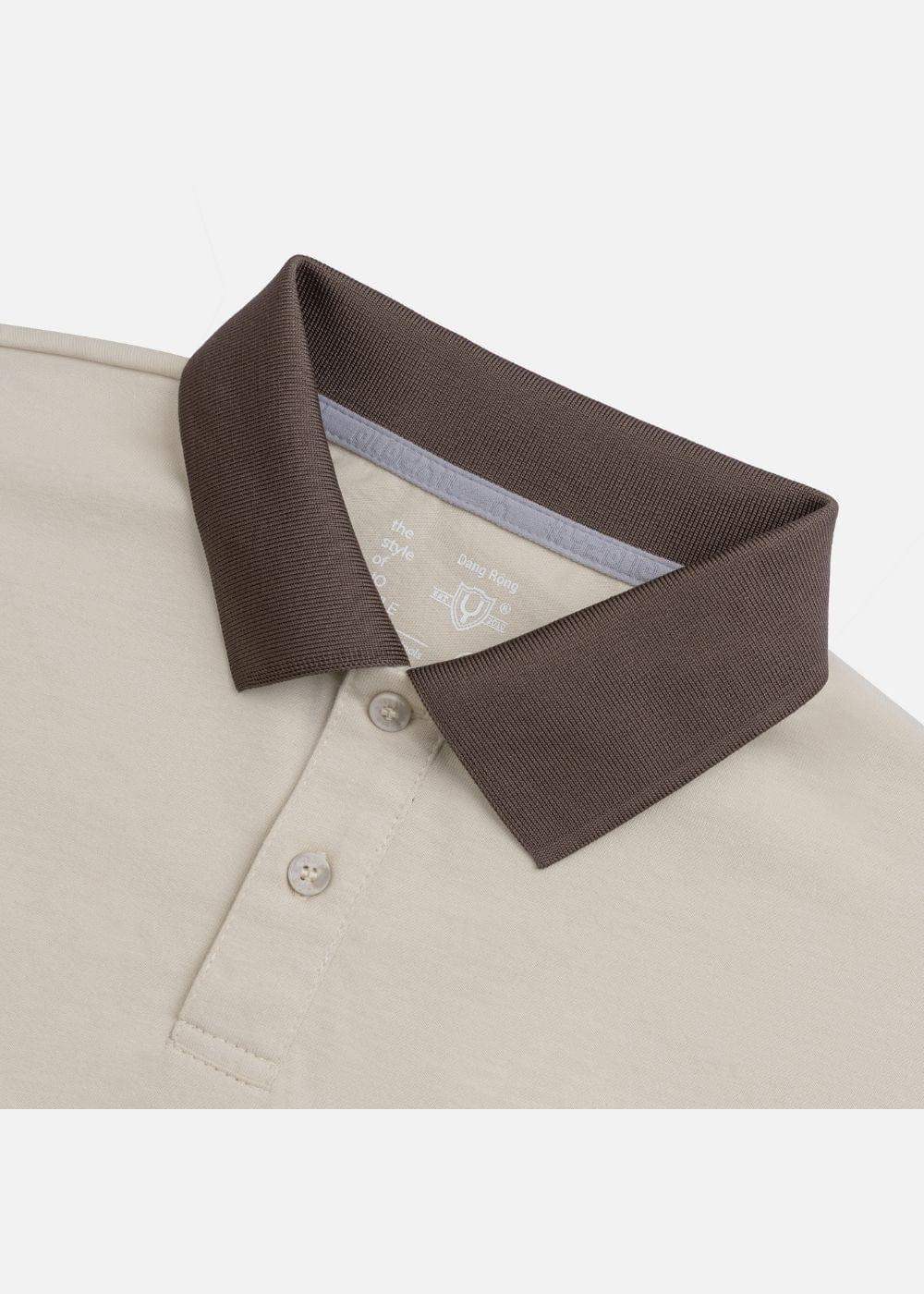 Áo Thun Polo FlexFit™ Cổ Phối Màu "CALIFORNIA" The No Style 028 Màu Be Phom Rộng Rãi F4 - Ảnh 3