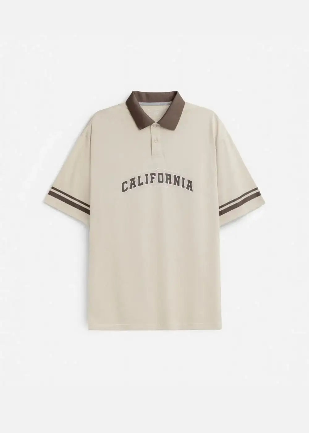Áo Thun Polo FlexFit™ Cổ Phối Màu "CALIFORNIA" The No Style 028 Màu Be Phom Rộng Rãi F4