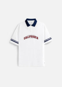 Áo Thun Polo FlexFit™ Cổ Phối Màu "CALIFORNIA" The No Style 028 Màu Trắng Phom Rộng Rãi F4