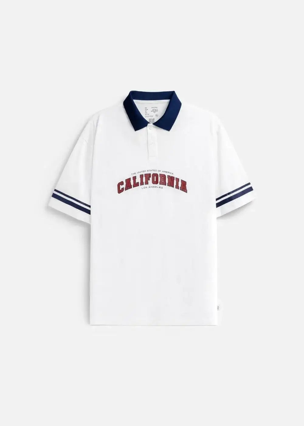 Áo Thun Polo FlexFit™ Cổ Phối Màu "CALIFORNIA" The No Style 028 Màu Trắng Phom Rộng Rãi F4