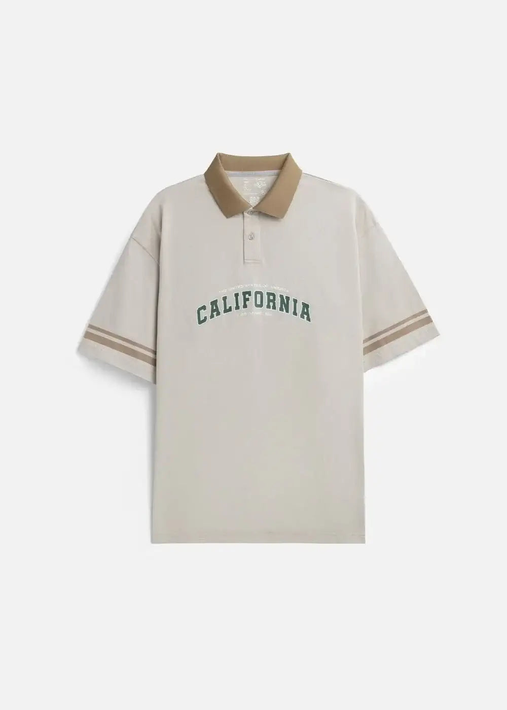 Áo Thun Polo FlexFit™ Cổ Phối Màu "CALIFORNIA" The No Style 028 Màu Xám Nhạt Phom Rộng Rãi F4