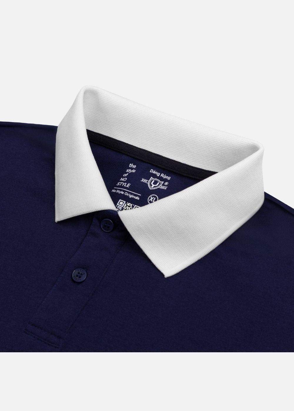 Áo Thun Polo FlexFit™ Cổ Phối Màu "CALIFORNIA" The No Style 028 Màu Xanh Dương Đậm Phom Rộng Rãi F4 - Ảnh 4