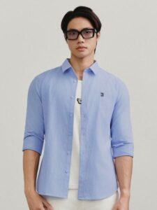 Áo Sơ Mi Oxford Nam Tay Dài Blank Color Embroider Form Slim
