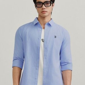 Áo Sơ Mi Oxford Nam Tay Dài Blank Color Embroider Form Slim